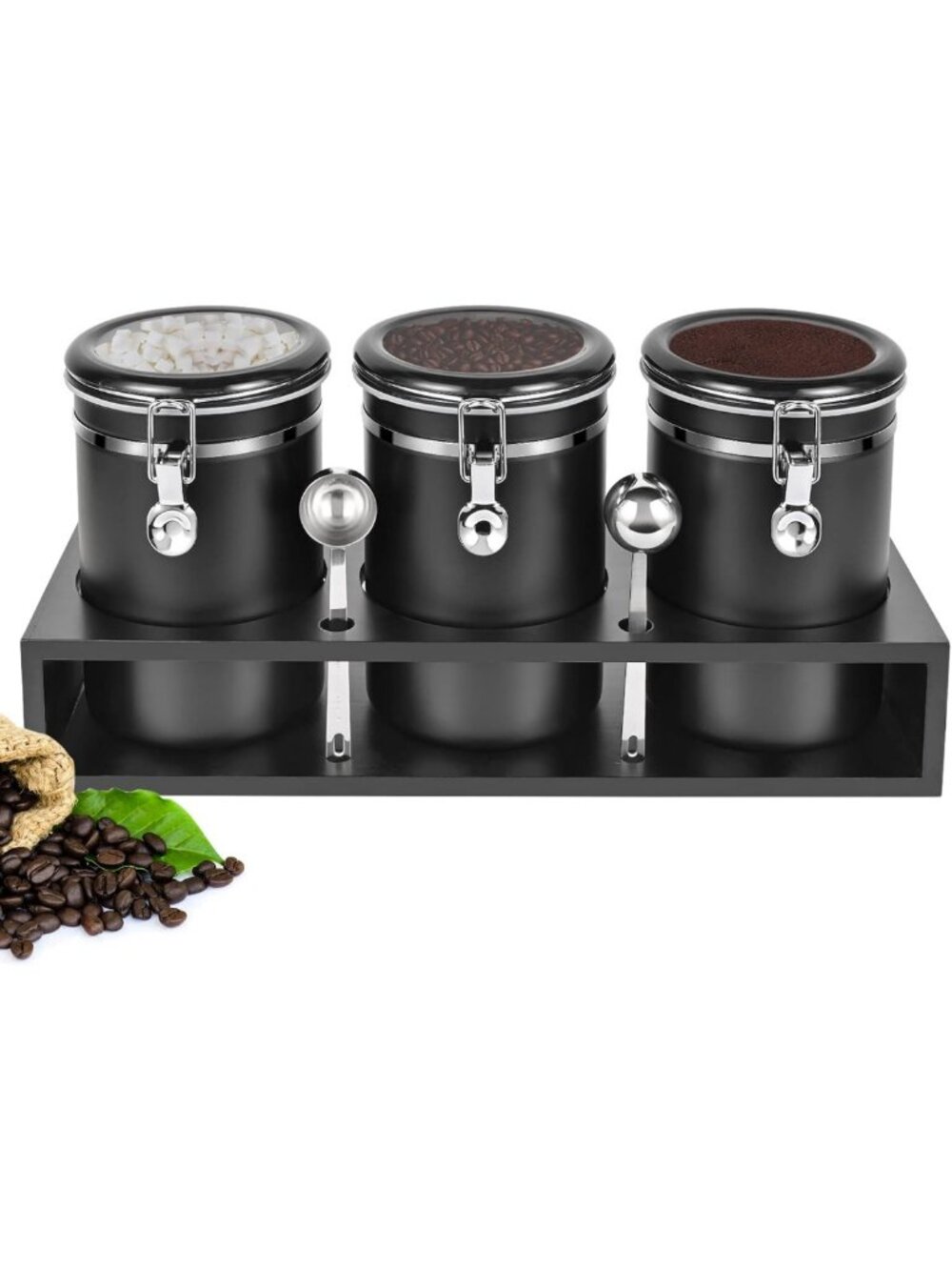 3×63OZ Stainless Steel Coffee Canister with Shelf & Scoop - Perfect for Coffee